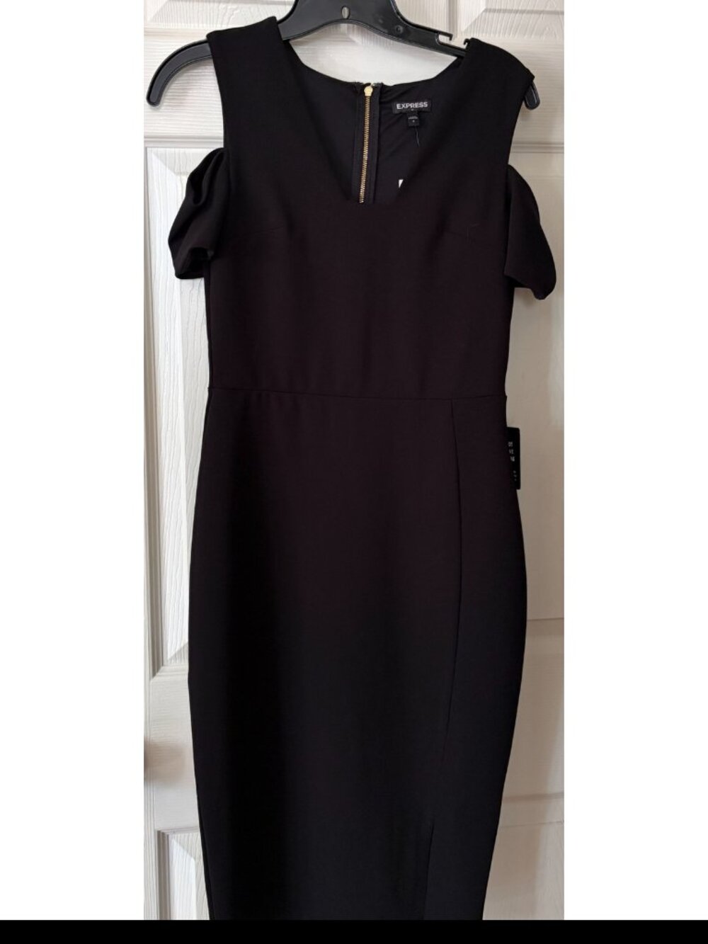 Express Black Cold Shoulder Dress Gold Zip Sleeve Detail NWT Size 4